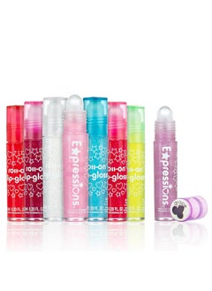 Expressions 8Pc Rollerball Glitter Lip Gloss Set 8 Assorted Fruit Flavored Roll On Rollerball Lip Gloss For Kids Safe Non Toxic Kids Makeup Set  - Image 1