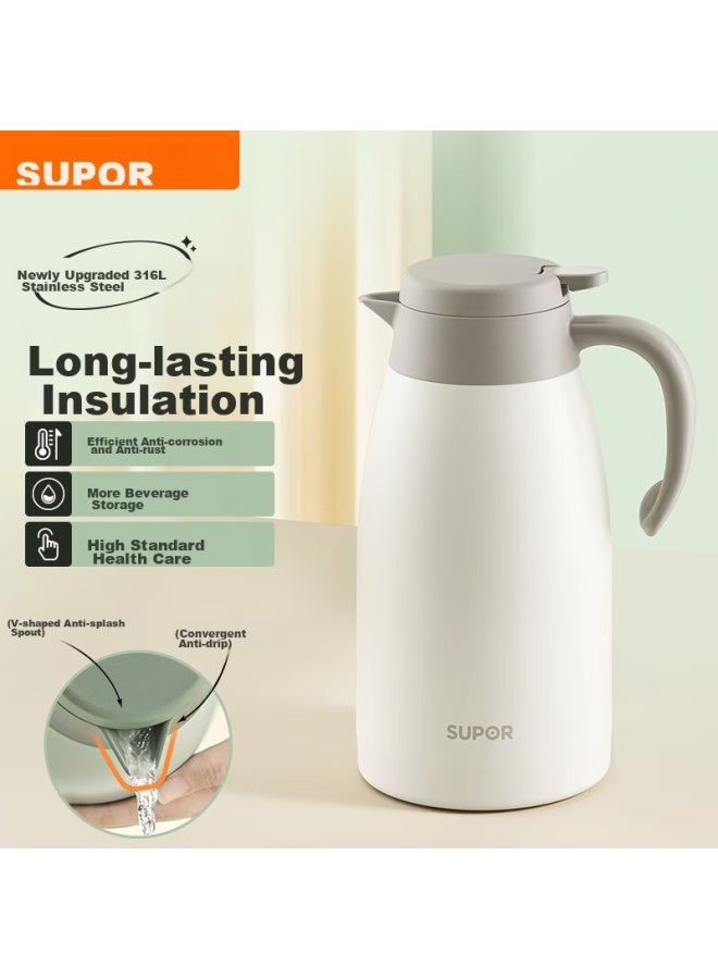 Supor Insulated Bottle, Large Capacity For Home Use, 316l Stainless Steel Vacuum Insulated Thermos, Hot Water Kettle, Warm Water Bottle, Boiling Water Bottle, 2.3l - Image 1