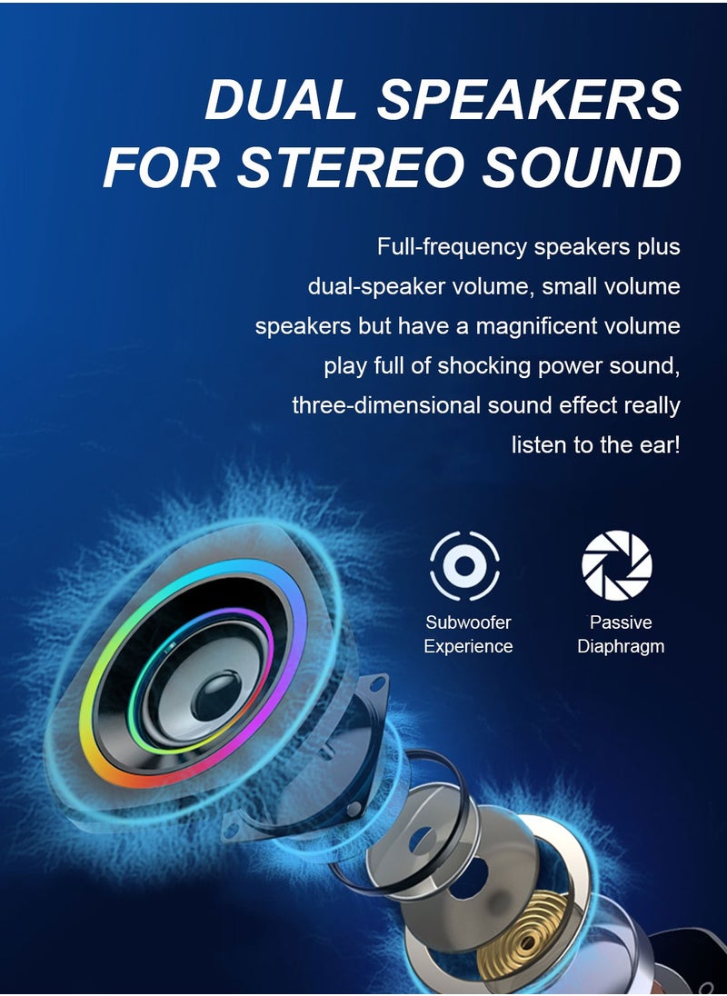 Computer Speakers,Wired USB Powered Stereo Mini PC Speaker with RGB Lights 3.5mm Aux Input for Phone Tablets Desktop Laptop