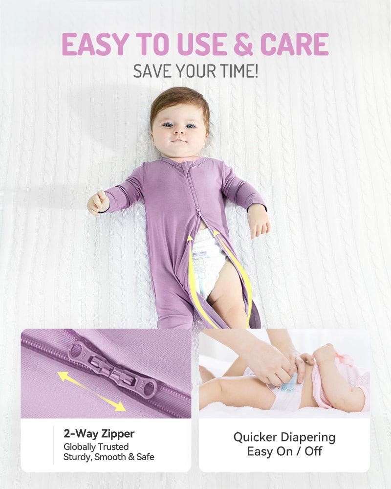 HAPIU Rayon from Bamboo Baby Footed Pajamas, 2 Way Zipper YKK, Footie for Baby Boy Girls, Newborn-24 Months, 2-Pack, Molten Lava & Tulipwood, 3-6 Months - Image 4