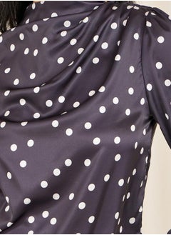 Polka Dot Print Pleated Shoulder Button Closure Neck Top - pzsku/Z5572AB3155B75C8AB3FCZ/45/1741263293/4edf21d2-36be-4877-b5f0-3c51cb4dca08