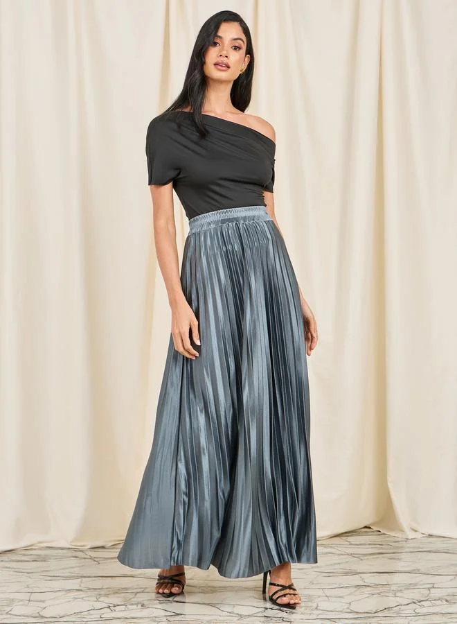 ستايلي Satin Pleated High Rise A-Line Maxi Skirt
