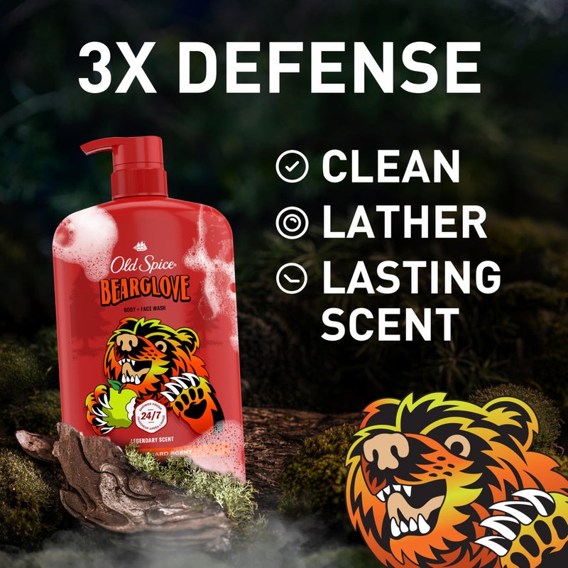Old Spice Cleansing Body Wash for Men, 3X Defense, 24/7 Shower Fresh with Lasting Scent, 2-in-1 Body & Face Wash, Bearglove with Crisp Orchard Scent, 33.4 (Pack of 4) - Image 2