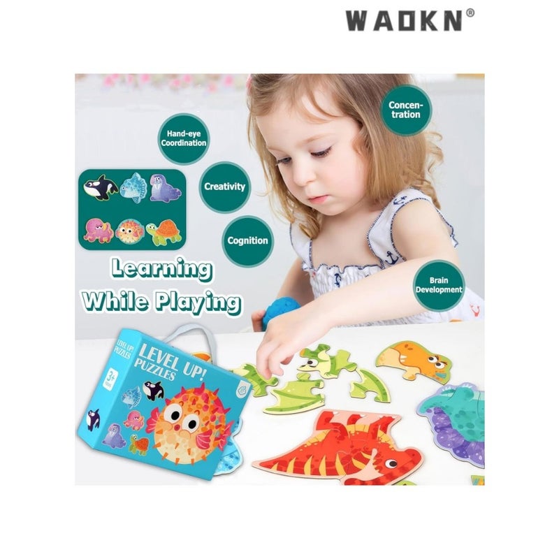 أحجية 6 في 1، أحجية لعمر 3-5 سنوات، لعبة سفر، أحجية أرضية للمبتدئين، على شكل حجم كبير، ألعاب تعليمية لمرحلة ما قبل المدرسة حيوانات بحرية - Image 3