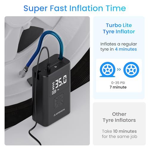 Ambrane Wired Tyre Inflator Air Pump for Cars with Digital Display & LED Light, 60W with up to 100 Psi, Portable Air Compressor, with Nozzles for Car, Bike, Motorcycle, Sports Ball (Turbo Lite Black) - Image 4
