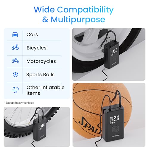 Ambrane Wired Tyre Inflator Air Pump for Cars with Digital Display & LED Light, 60W with up to 100 Psi, Portable Air Compressor, with Nozzles for Car, Bike, Motorcycle, Sports Ball (Turbo Lite Black) - Image 5