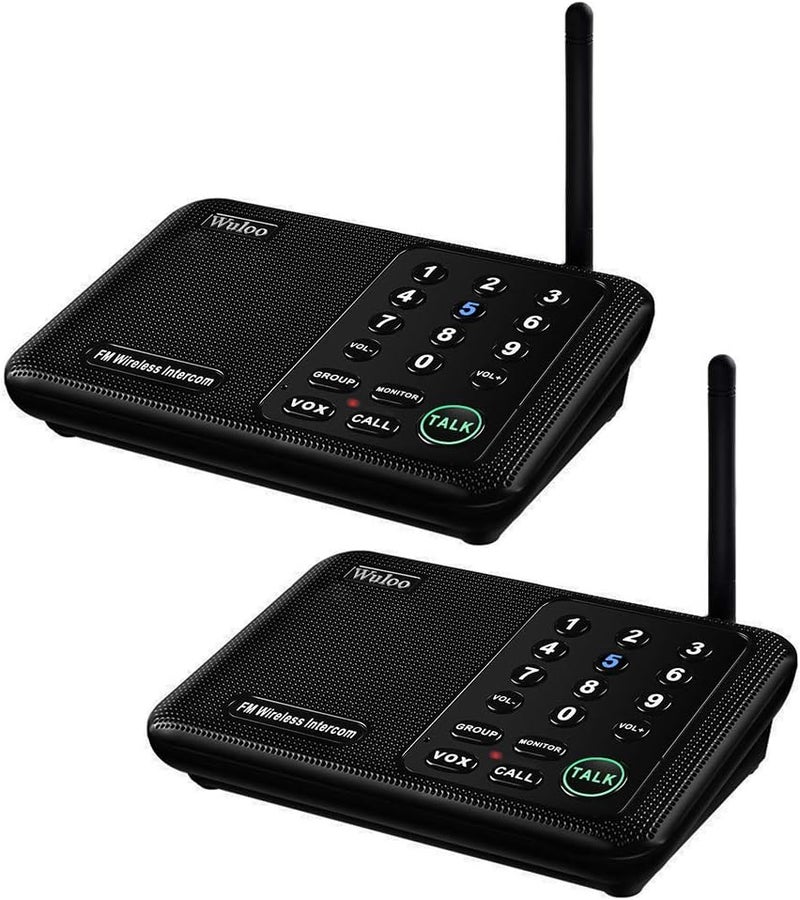 Wuloo Intercoms Wireless for Home 1 Mile (5280 Feet) Range 10 - Channel, Wireless Home Intercom System for House Business Office, Room to Room Intercom, Home Communication System (2 Packs, Black) - Image 1