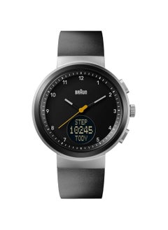 BRAUN Braun Analogue Quartz Watch with Digital Display with Calendar and Step Count, Black Dial and Black Silicone Rubber Strap, 45mm Stainless Steel Case, Model BN0299NBKBKG 