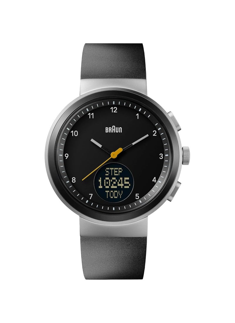 BRAUN - Braun Analogue Quartz Watch with Digital Display with Calendar and Step Count, Black Dial and Black Silicone Rubber Strap, 45mm Stainless Steel Case, Model BN0299NBKBKG - Image 1