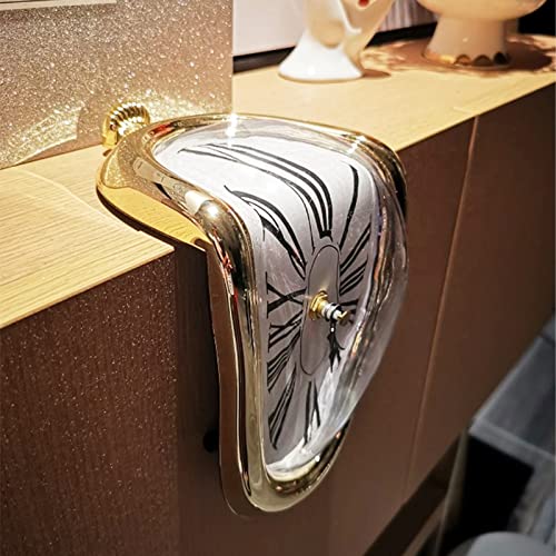 Carkio Creative Melting Clock,Carkio Wall Clock Decorative Salvador Dali Watch Melted Clock for Home Office Shelf Desk Table Decoration,Funny Creative Gift (Gold) - Image 5