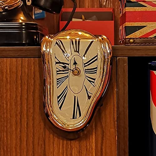 Carkio Creative Melting Clock,Carkio Wall Clock Decorative Salvador Dali Watch Melted Clock for Home Office Shelf Desk Table Decoration,Funny Creative Gift (Gold) - Image 4