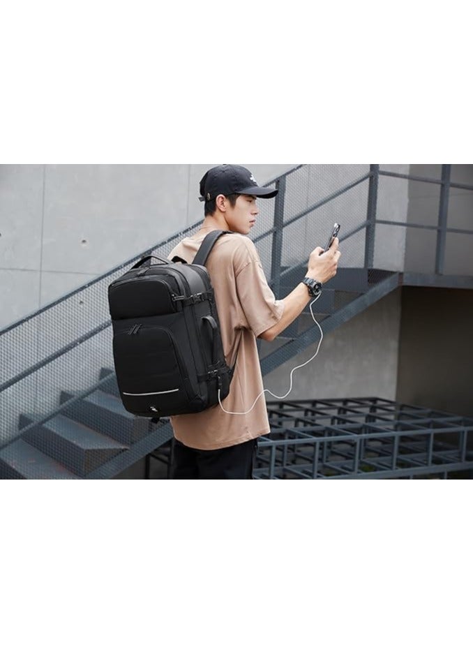 Rahala Laptop Bag Expandable Backpack for 15.6 inch LapotpTravel Backpack Water-resistant Business School Backpack with USB RAL2201 Black  - Image 2