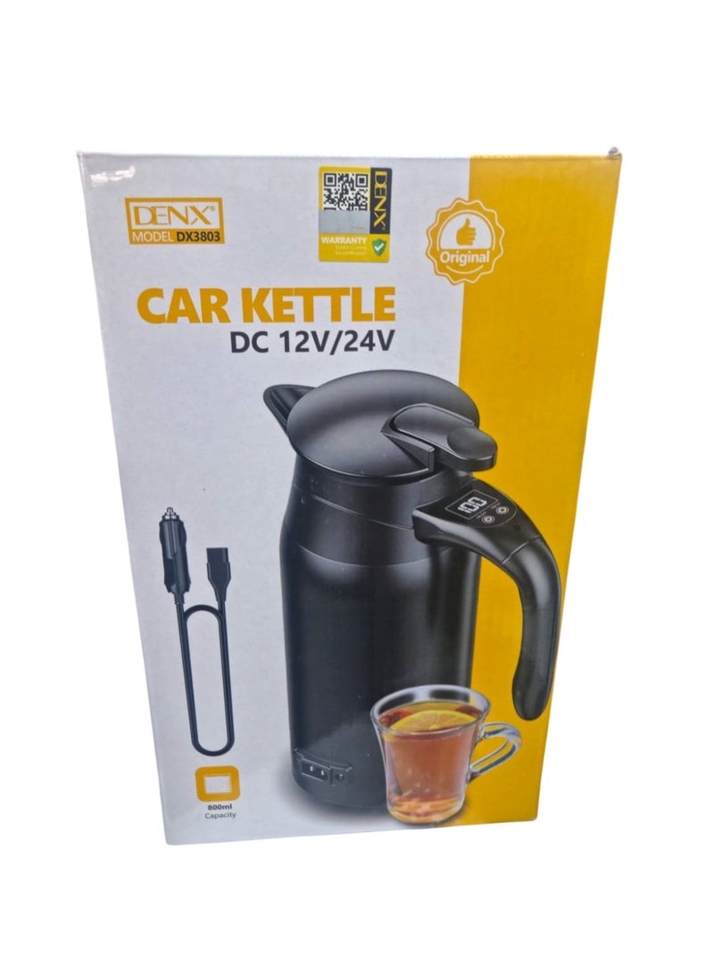 Denx Car Electric Kettle Digital Display Stainless Steel 12V/24V 800ml Black - Image 4