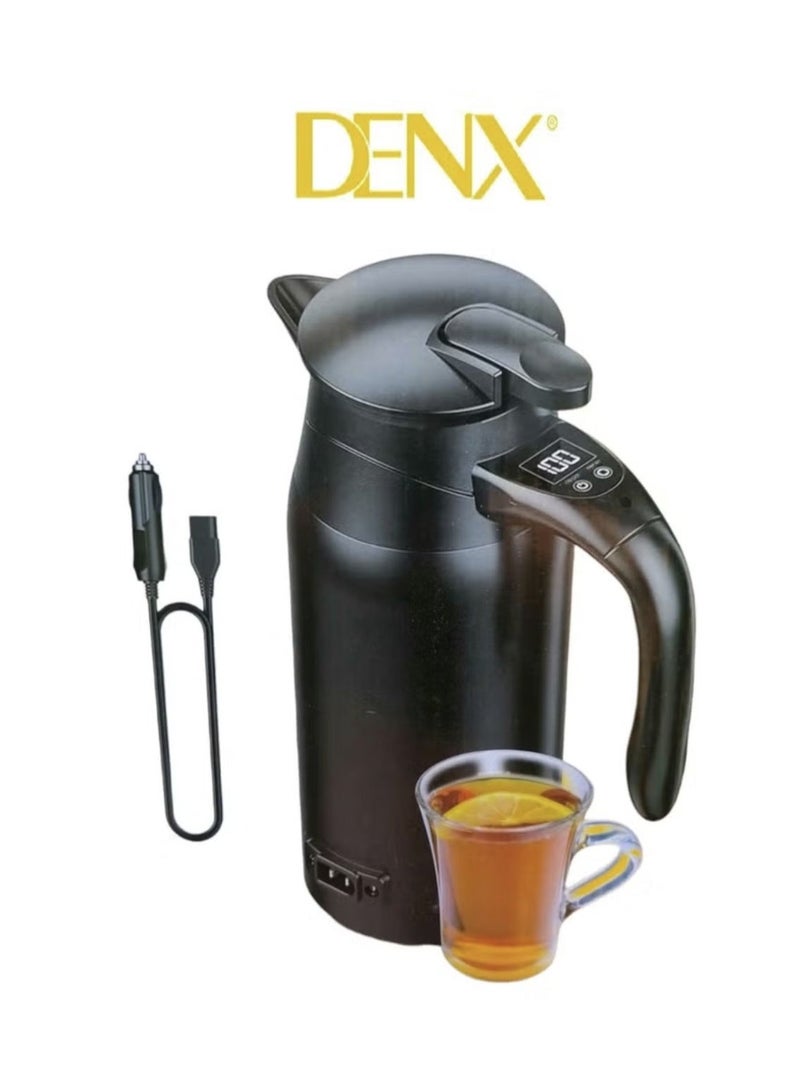 Denx Car Electric Kettle Digital Display Stainless Steel 12V/24V 800ml Black - Image 1