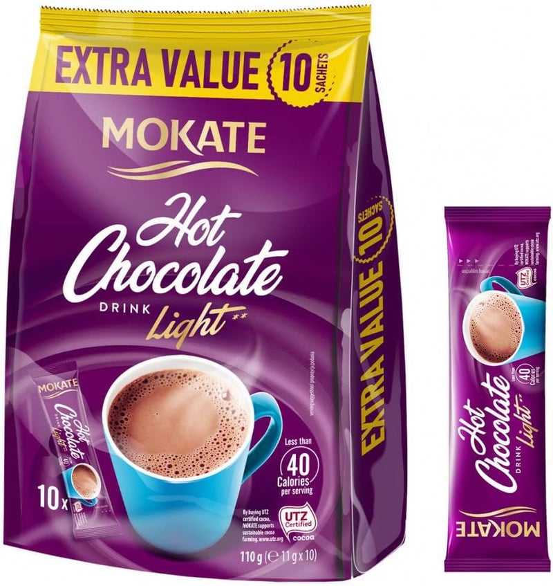 MOKATE موكات هوت شوكليت لايت - 10 أكياس (11 جرام لكل منها) - Image 1