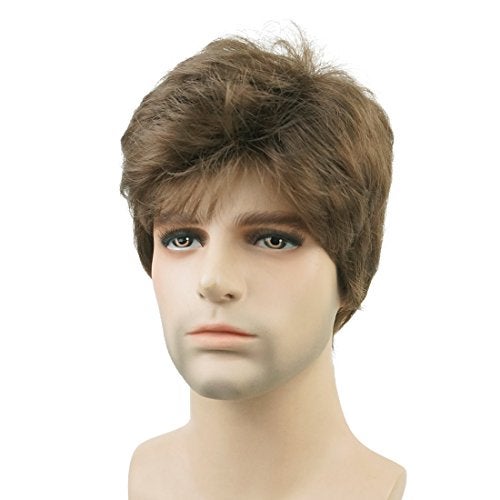 Lydell Men Wig Natural Short Straight Hair Synthetic Full Wigs (Medium ash brown) - Image 1
