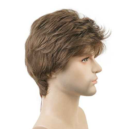 Lydell Men Wig Natural Short Straight Hair Synthetic Full Wigs (Medium ash brown) - Image 4