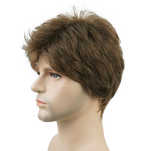 Lydell Men Wig Natural Short Straight Hair Synthetic Full Wigs (Medium ash brown) - Image 5