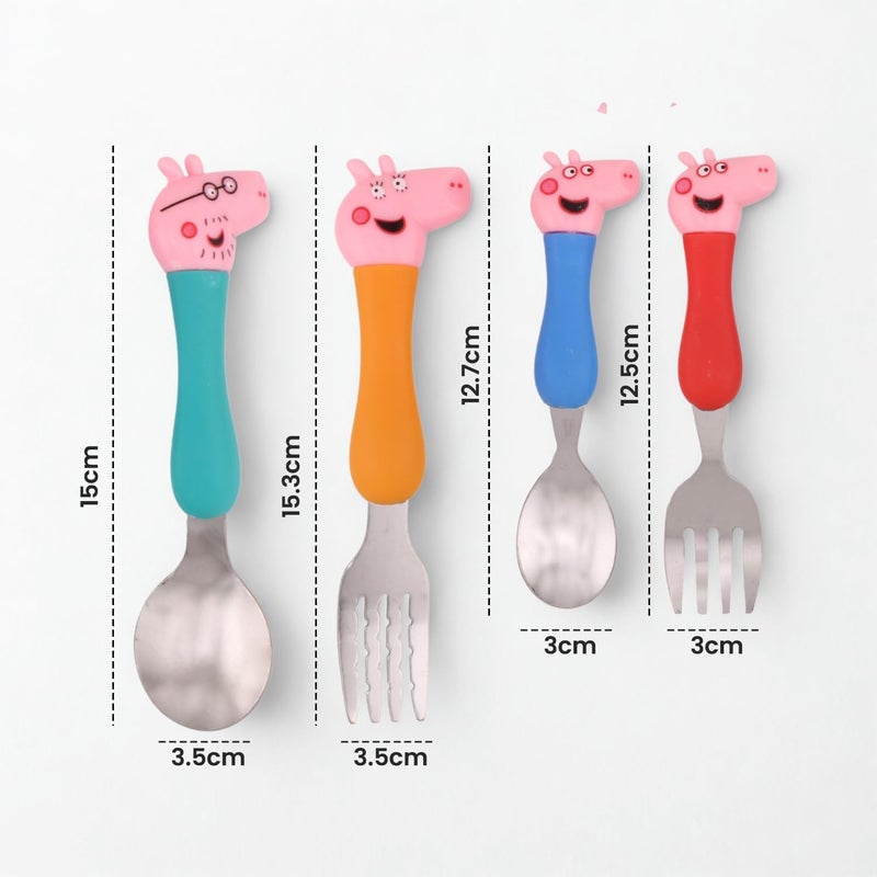 Cravista Peppa Pig Kids Cutlery Set 4 Pcs Stainless Steel Spoons and Forks for Toddlers – BPA Free Children Tableware Set for School Lunch Box, Travel & Home Use - Kids Flatware Gift for Girls & Boys - Image 4