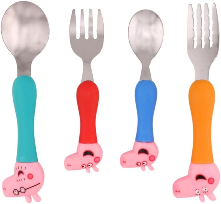 Cravista Peppa Pig Kids Cutlery Set 4 Pcs Stainless Steel Spoons and Forks for Toddlers – BPA Free Children Tableware Set for School Lunch Box, Travel & Home Use - Kids Flatware Gift for Girls & Boys - Image 1