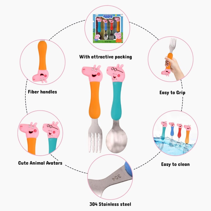 Cravista Peppa Pig Kids Cutlery Set 4 Pcs Stainless Steel Spoons and Forks for Toddlers – BPA Free Children Tableware Set for School Lunch Box, Travel & Home Use - Kids Flatware Gift for Girls & Boys - Image 3