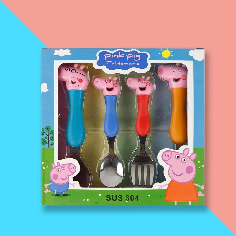 Cravista Peppa Pig Kids Cutlery Set 4 Pcs Stainless Steel Spoons and Forks for Toddlers – BPA Free Children Tableware Set for School Lunch Box, Travel & Home Use - Kids Flatware Gift for Girls & Boys - Image 5
