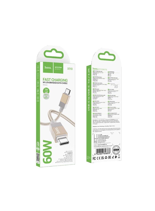 Hoco X110 60w Fast charging nylon braided data cable 1m gold - Image 3