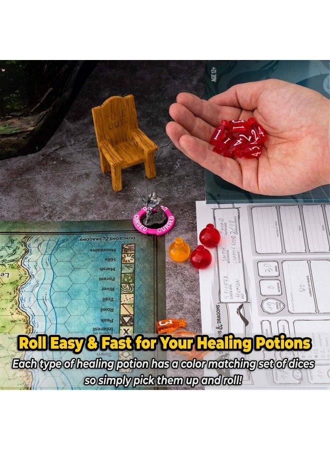 lynx 15 Dnd Healing Potion Tokens And Each Potion Level Has A Color Matching D4 Dice Set To Easily Track & Roll For Your D&D Potions Dungeons And Dragons Role Playing Gift Rpg Accessories Markers - Image 5