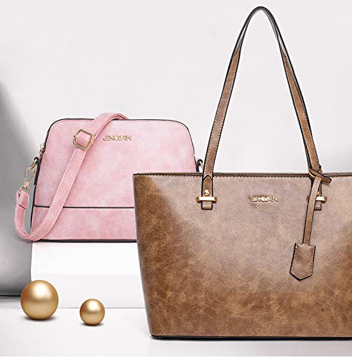AlwaySky Handbag Set for Women 5 Pack Tote Purse Handbags Set PU Leather Satchel Shoulder Crossbody Wallet Card Holder Bag Set, Brown - Image 3