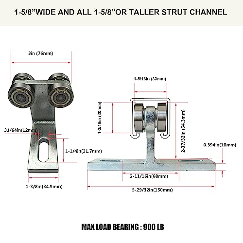 SIWOOD Hoist Trolley,Electric Hoist Installation Roller Trolley 4 Wheel Trolley Assembly Silent for use with 1-5/8" Wide and All 1-5/8" or Taller Strut Channel (Silver 2) - Image 2