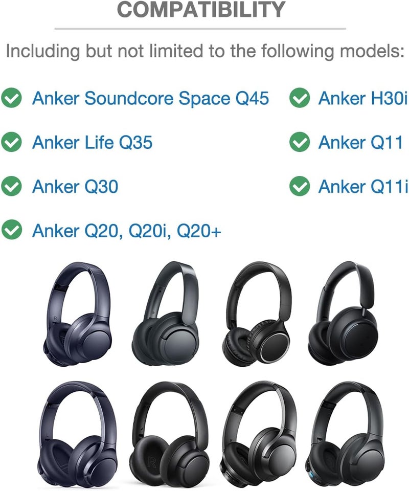 Voarmaks غطاء وسادة الشريط المتوافق مع سماعات Anker Soundcore Space Q45 وLife Q35 وQ30 وQ20 وQ20i وQ20+ وH30i وQ11 وQ11i، وسادة بسماكة 6 مم، سحاب منزلق بدون اهتزاز، مع حلقة تعليق - Image 2