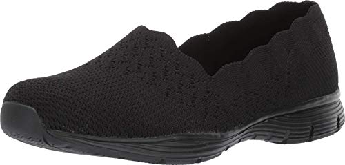 SKECHERS سكيشرز نساء سيغر - ياقة متعرجة، حذاء لوفر كلاسيكي بتصميم سكيش-نيت، أسود/أسود، 6 أمريكي - Image 3
