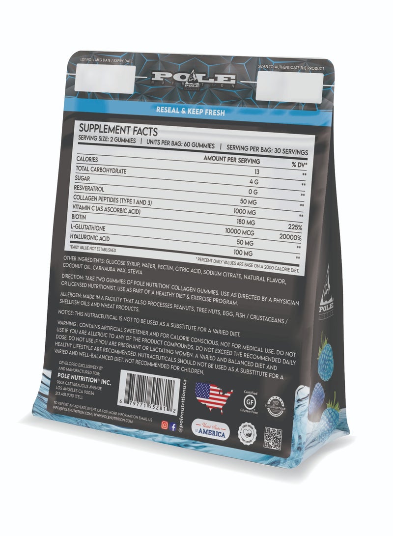 POLE NUTRITION Collagen Gummies - Skin & Joint Support with Glutathione & Biotin (Blue Raspberry, Sugar-Free)  - Image 2