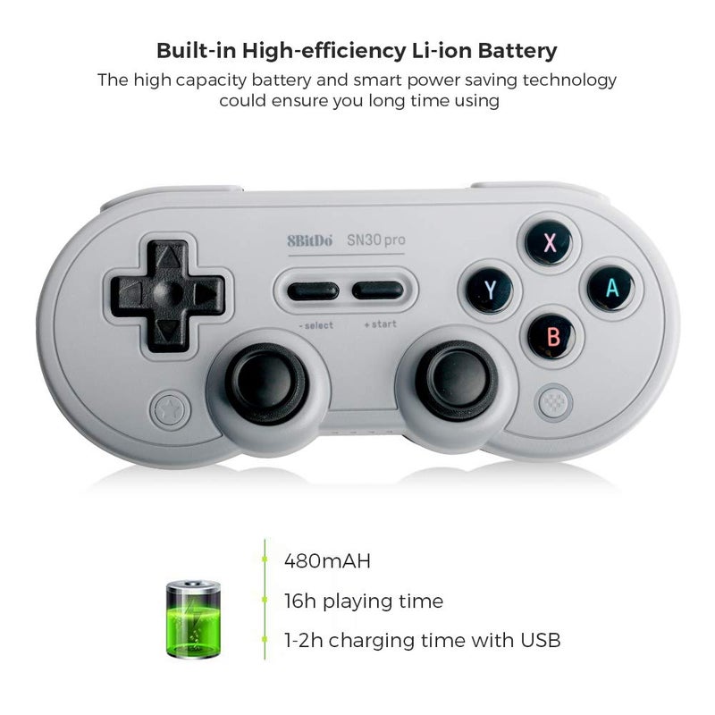 8Bitdo وحدة تحكم بلوتوث 8Bitdo SN30 Pro، تحديث عصا التحكم بتأثير هول، متوافقة مع سويتش، بي سي، ماك أو إس، أندرويد، ستيم ديك وراسبيري باي (رمادي) - Image 4