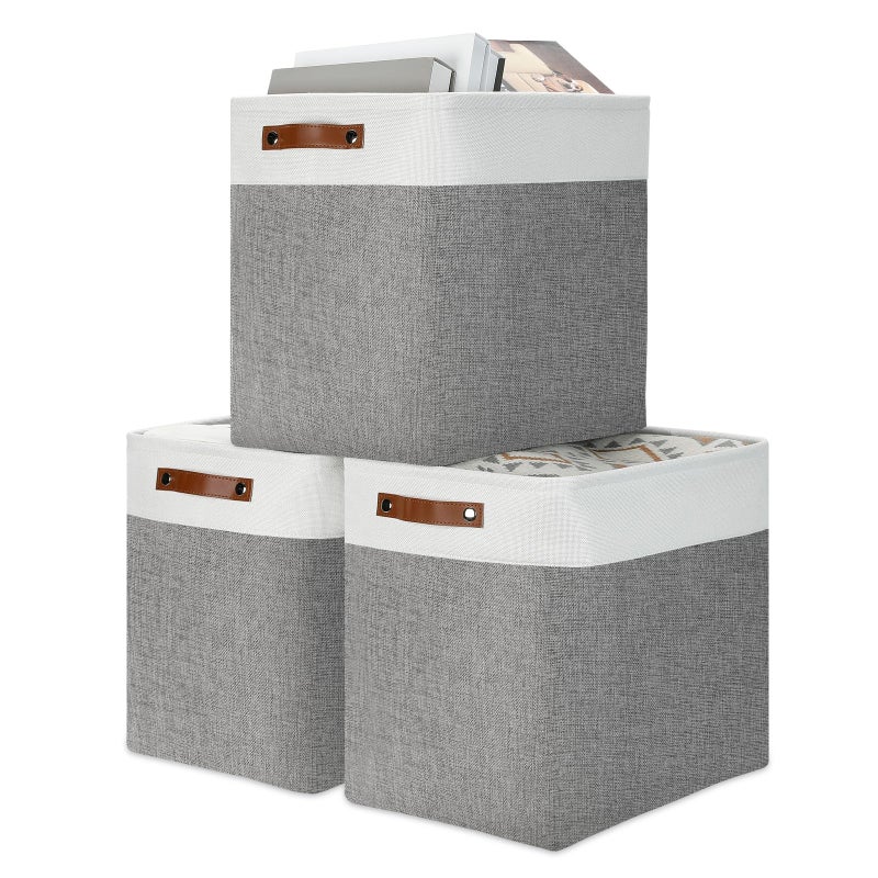 DULLEMELO Storage Baskets 17 inch Large Basket for Blanket Living Room Foldable Storage Bins Baskets for Organizing 3 Pack Blanket Storage Baskets Organizer for HomeOfficeClosetWhiteGrey - Image 2
