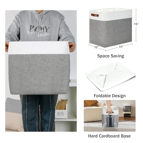 DULLEMELO Storage Baskets 17 inch Large Basket for Blanket Living Room Foldable Storage Bins Baskets for Organizing 3 Pack Blanket Storage Baskets Organizer for HomeOfficeClosetWhiteGrey - Image 3