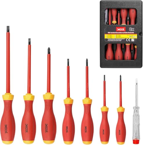 XOOL 1000V Insulated Electrician Screwdriver Set, 8-Piece with Magnetic Tips, Non-Slip Handle, Slotted & Phillips, Chrome Vanadium Steel, VDE & GS Certified for Safe Electrical Work - Image 1