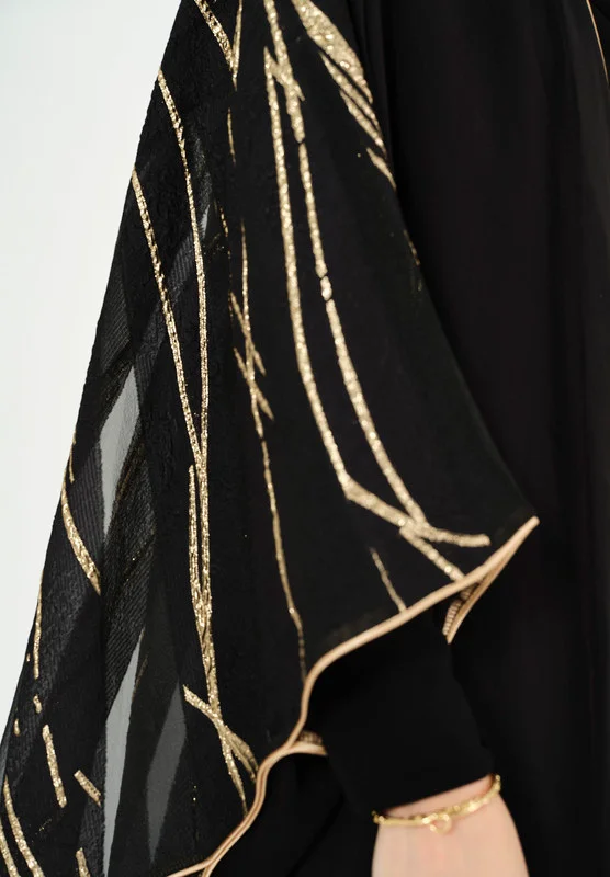 Thouq Beautiful Symmetrical Chiffon Jalabiya with V-Neckline With kimono Sleeves