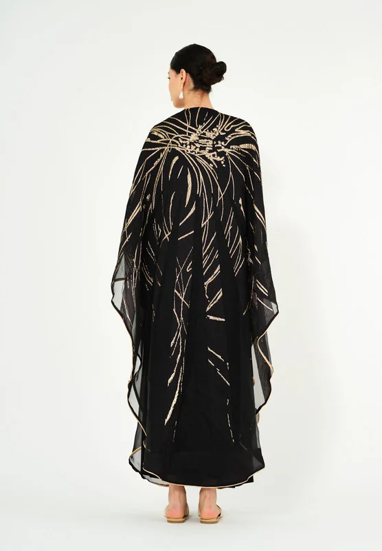 Thouq Beautiful Symmetrical Chiffon Jalabiya with V-Neckline With kimono Sleeves