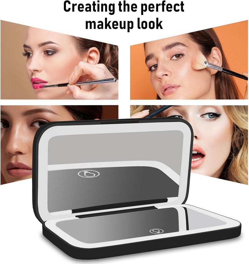 KASTWAVE LED Magnifying Travel Makeup Mirror, 5X Magnification Travel Makeup Mirror, Dimmable Pocket Mirror, Double Sided USB Rechargeable Touch Screen Mirror, Portable Tabletop Cosmetic, Black - Image 4
