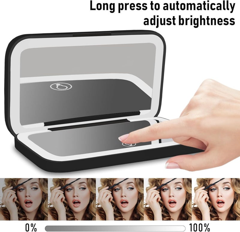 KASTWAVE LED Magnifying Travel Makeup Mirror, 5X Magnification Travel Makeup Mirror, Dimmable Pocket Mirror, Double Sided USB Rechargeable Touch Screen Mirror, Portable Tabletop Cosmetic, Black - Image 3