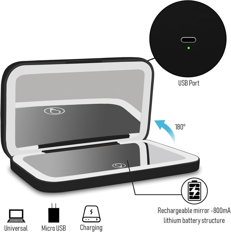 KASTWAVE LED Magnifying Travel Makeup Mirror, 5X Magnification Travel Makeup Mirror, Dimmable Pocket Mirror, Double Sided USB Rechargeable Touch Screen Mirror, Portable Tabletop Cosmetic, Black - Image 5