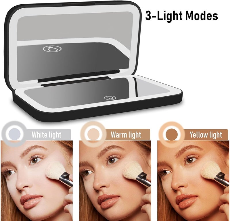 KASTWAVE LED Magnifying Travel Makeup Mirror, 5X Magnification Travel Makeup Mirror, Dimmable Pocket Mirror, Double Sided USB Rechargeable Touch Screen Mirror, Portable Tabletop Cosmetic, Black - Image 2