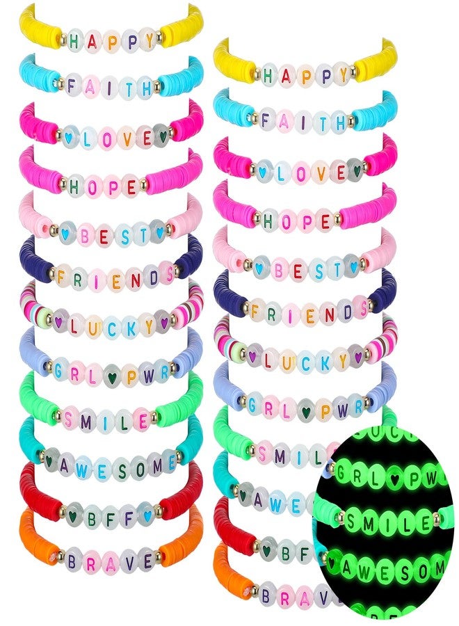 Sureio 24 Pcs Friendship Bracelets Bulk Colorful Glow in The Dark Bracelets Back to School Glow Friendship Gifts Beaded Letter Heart Surfer for Girls Women School Tween Girl Party Favors - Image 1