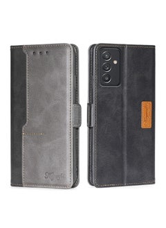 Generic Case Cover For Samsung Galaxy A82 5G / Quantum 2 Retro Texture Contrast Color Buckle Horizontal Flip Leather Case with Holder Black+Grey 