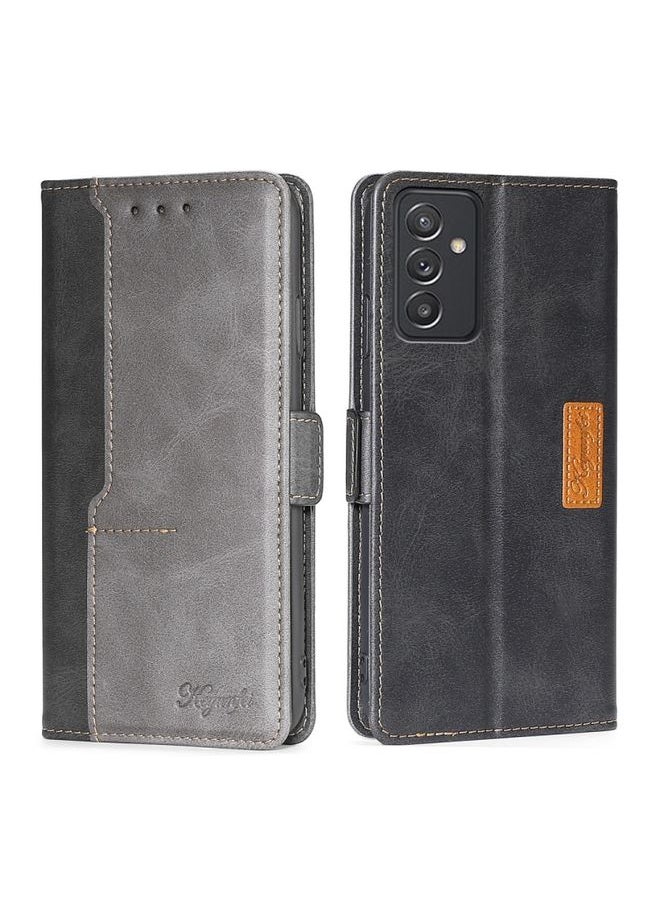 Generic - Case Cover For Samsung Galaxy A82 5G / Quantum 2 Retro Texture Contrast Color Buckle Horizontal Flip Leather Case with Holder Black+Grey - Image 1