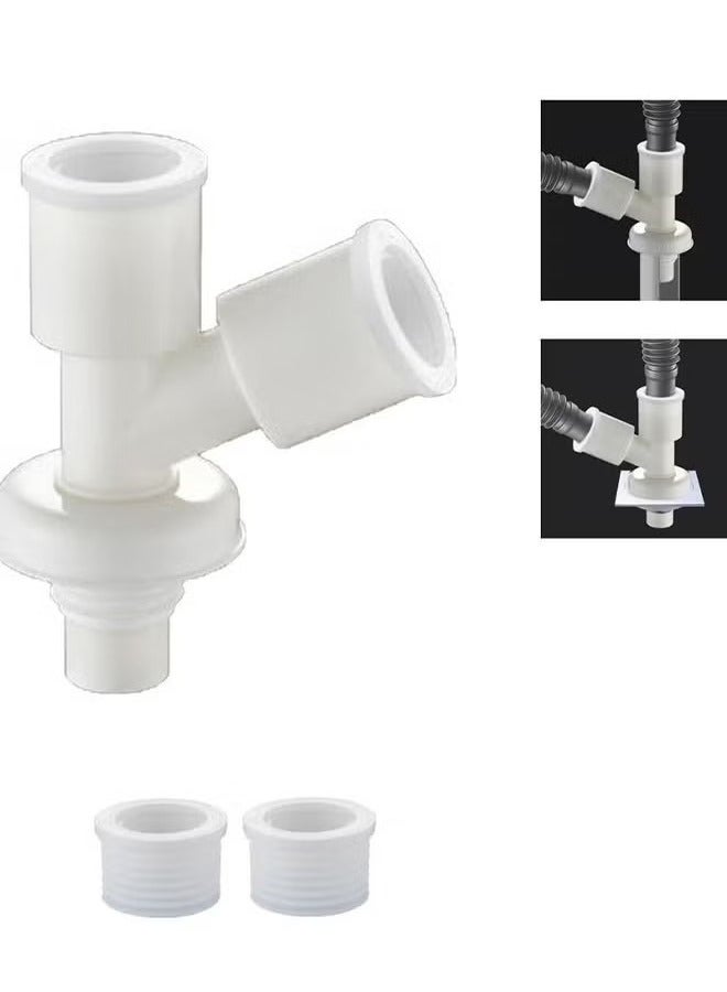 Washing Machine Double Outlet Connector, 3-Way Sewer/Floor Drain Joint, Y-Shaped Diagonal Tee with Accessories  - Image 1