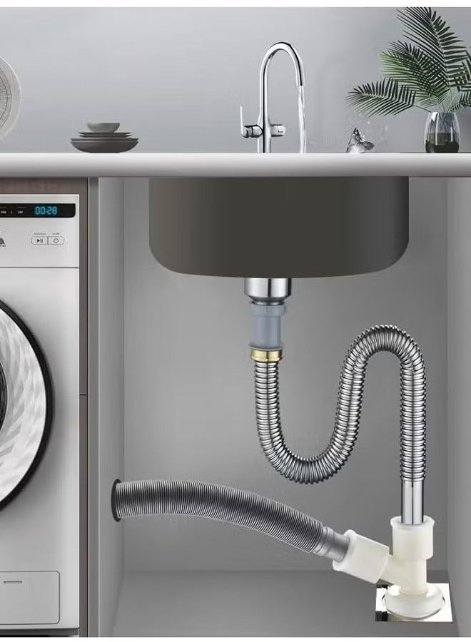 Washing Machine Double Outlet Connector, 3-Way Sewer/Floor Drain Joint, Y-Shaped Diagonal Tee with Accessories  - Image 2