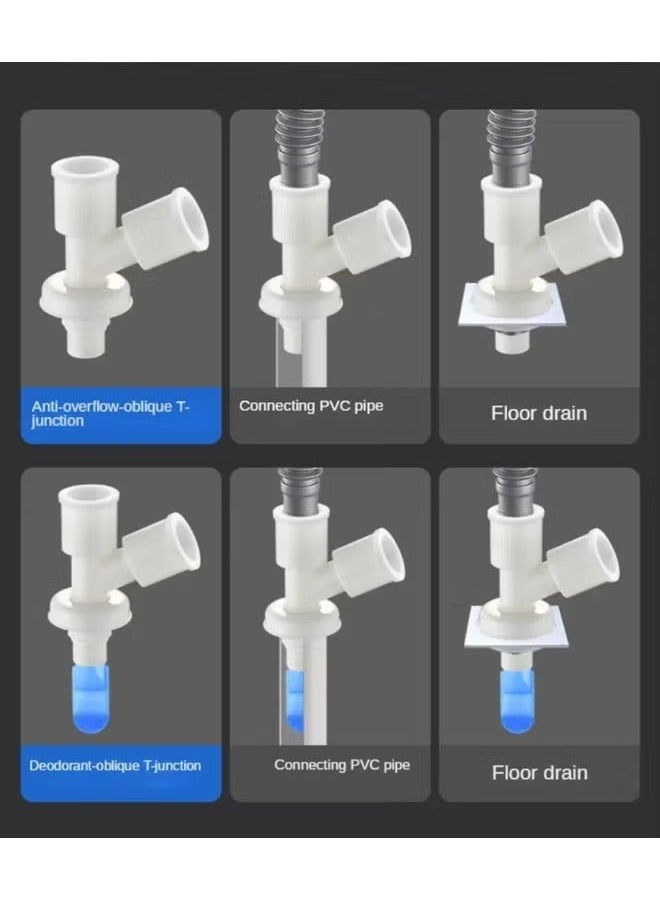 Washing Machine Double Outlet Connector, 3-Way Sewer/Floor Drain Joint, Y-Shaped Diagonal Tee with Accessories  - Image 4