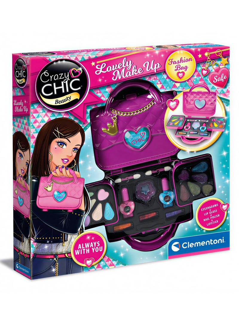 كلمينتوني حقيبة مكياج كريزي شيك - مستحضرات تجميل للأطفال آمنة وقابلة للغسل، مجموعة مكياج للفتيات لعمر 6 سنوات فما فوق - Image 1